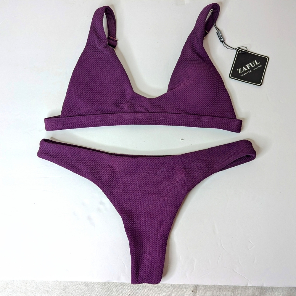 NWT Zaful Dark Purple 2 Piece Bikini Set, Size 6